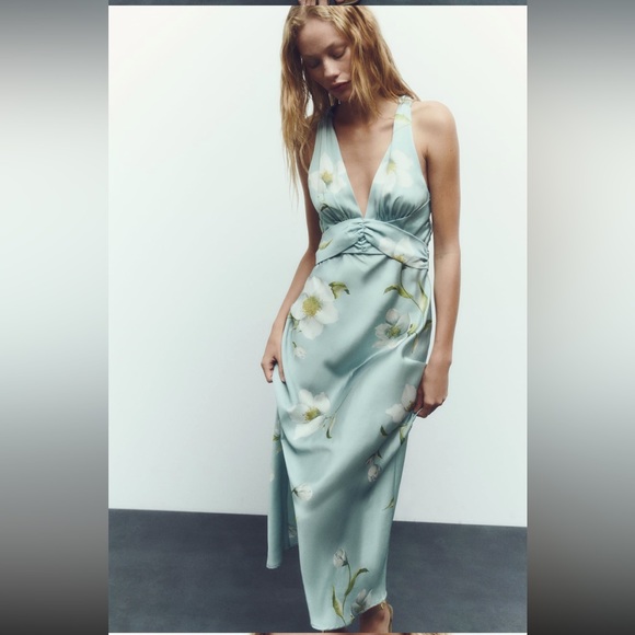 ZARA FLORAL PRINT SATIN EFFECT DRESS - Picture 6 of 10
